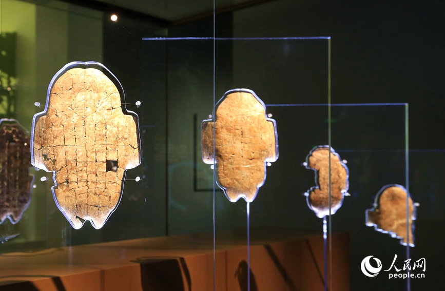 殷墟博物館展出的甲骨文。人民網(wǎng)記者 慎志遠(yuǎn) 攝